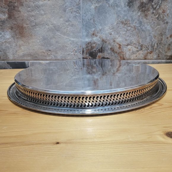 VTG International Silver Round Metal Platter Chased Reticulated Detail - Picture 7 of 12